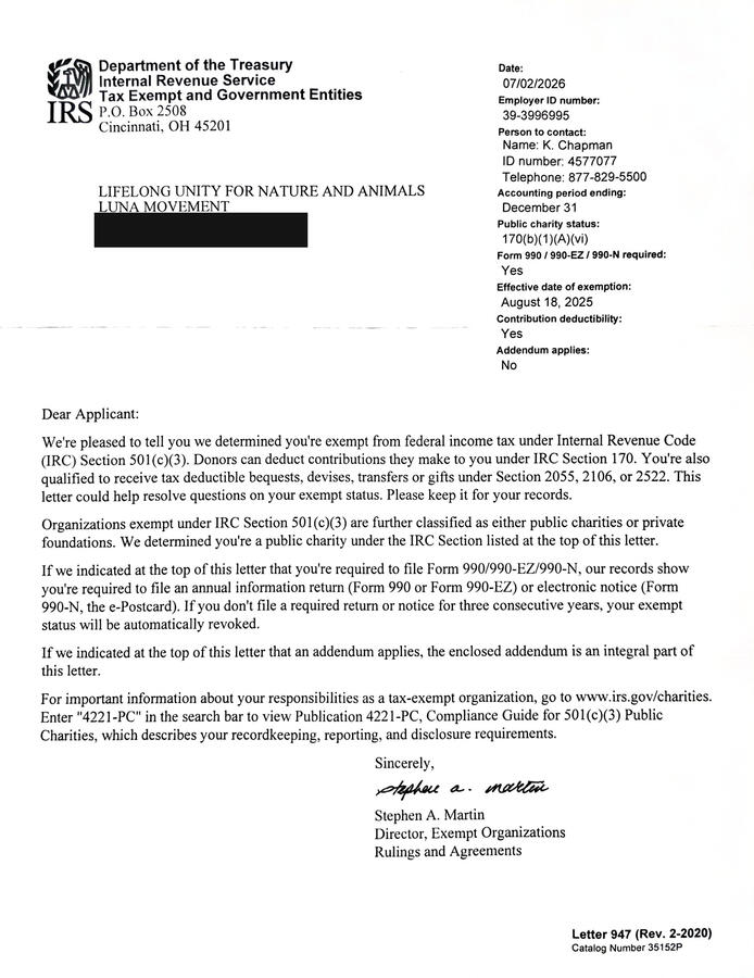 501(c)(3) Approval Letter