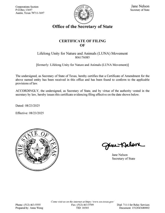 LUNA Movement Cert of Filing